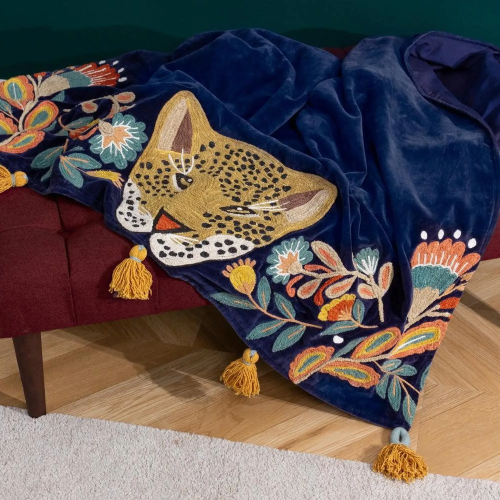 Regal Leopard Throw - Royal Blue
