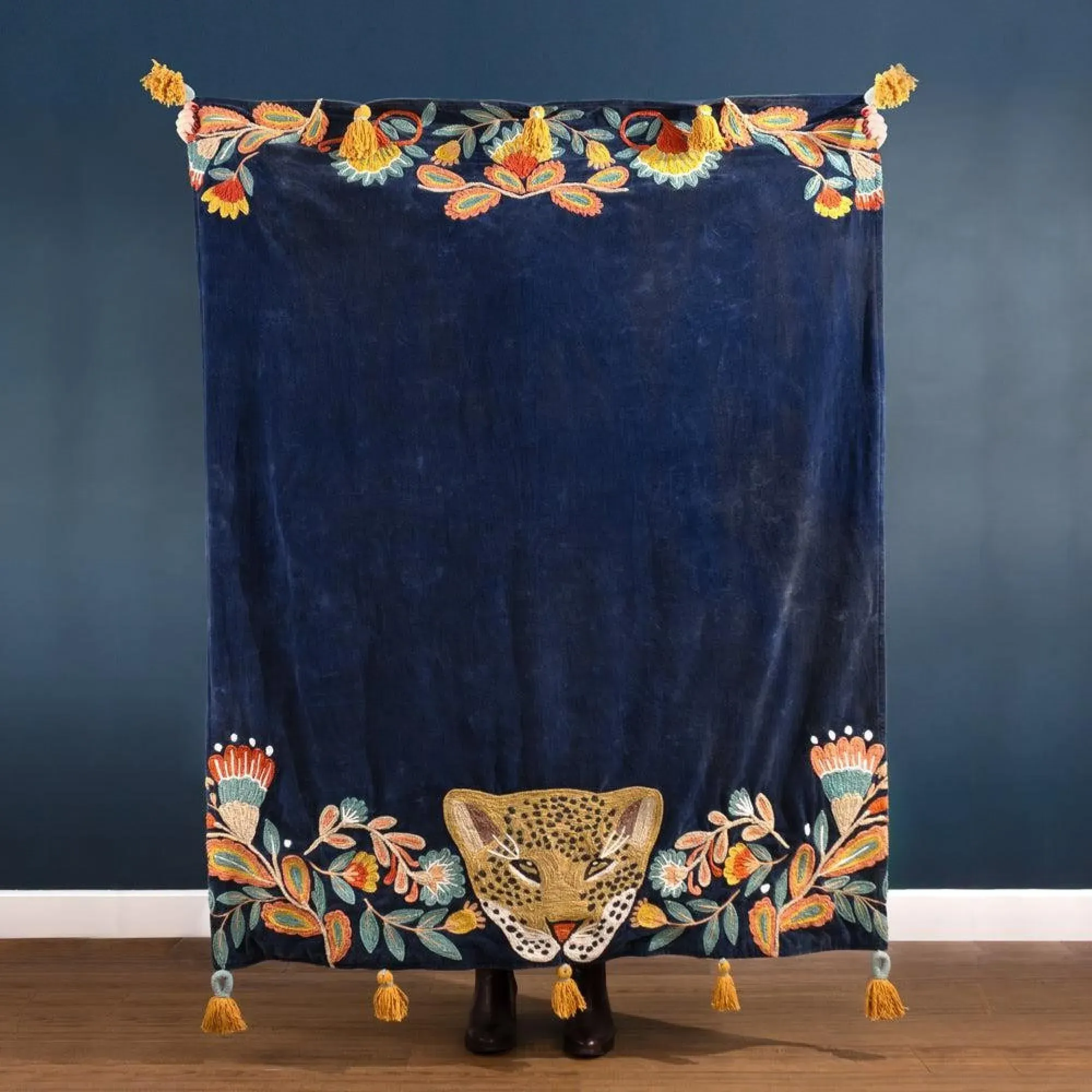 Regal Leopard Throw - Royal Blue