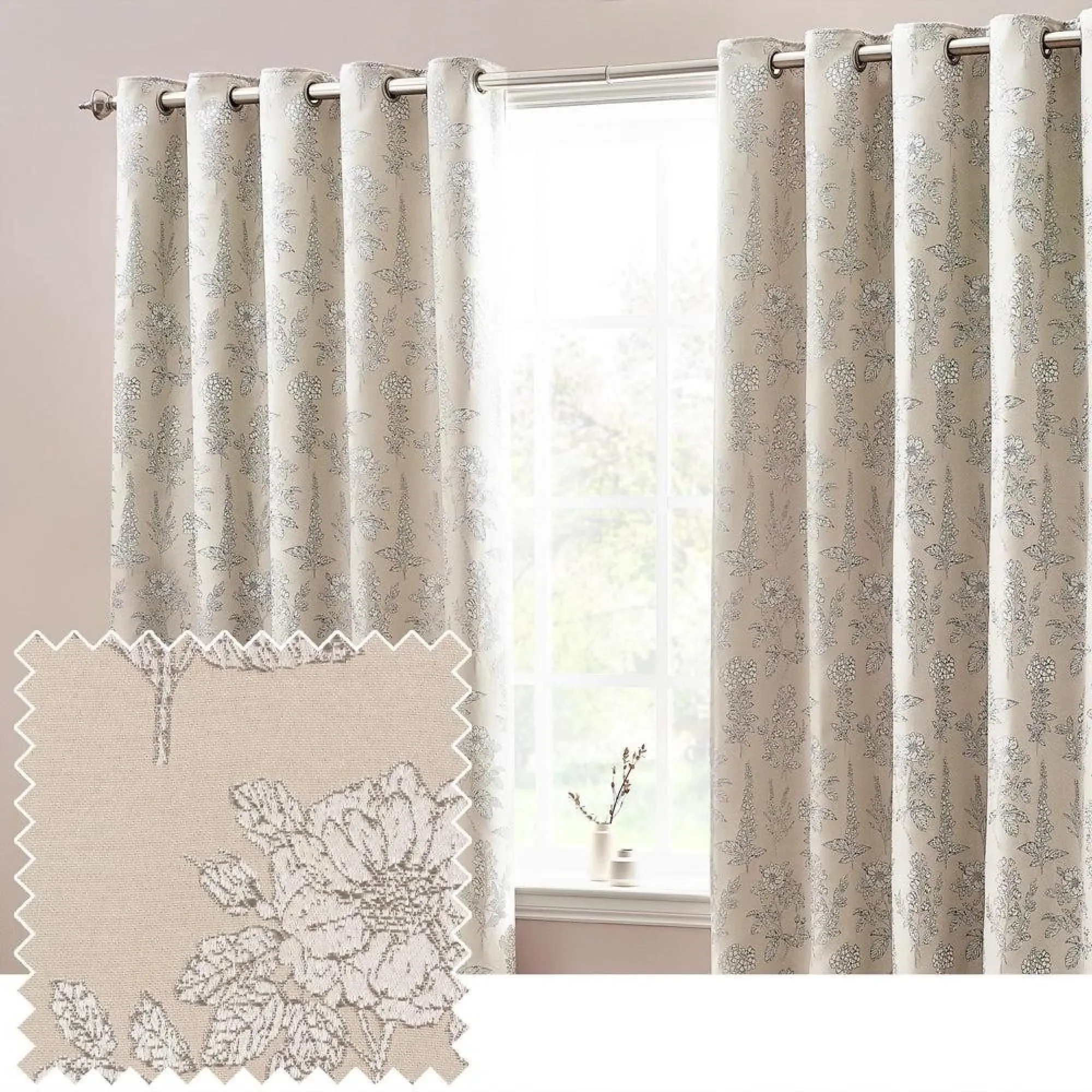 Sophia Room Darkening Eyelet Curtains - Natural