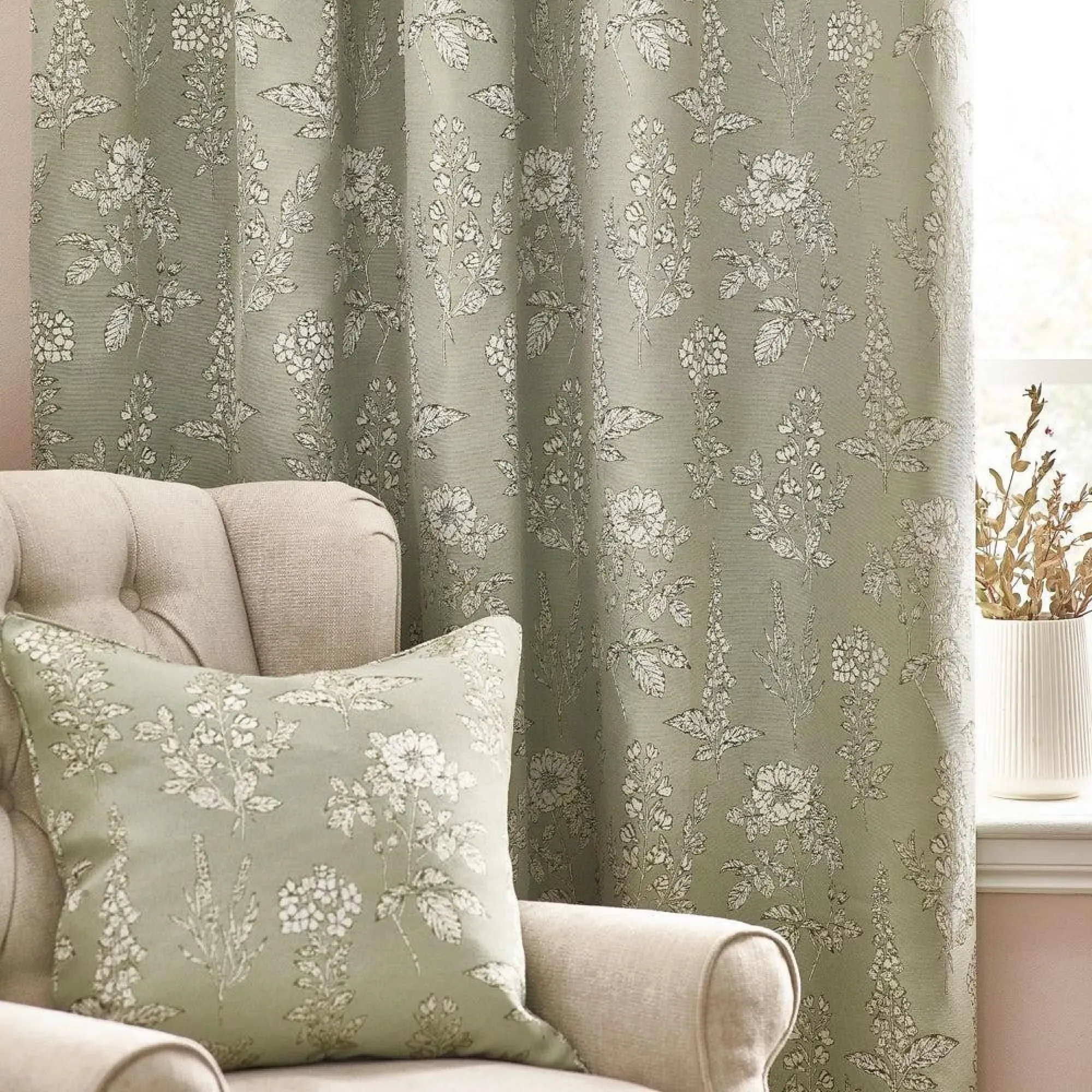 Sophia Room Darkening Eyelet Curtains - Sage