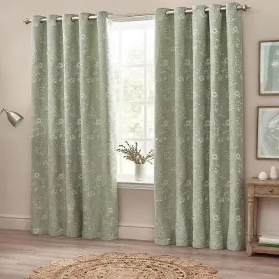 Sophia Room Darkening Eyelet Curtains - Sage