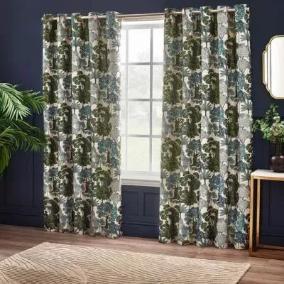 Woodlands Room Darkening Eyelet Curtains - Green image