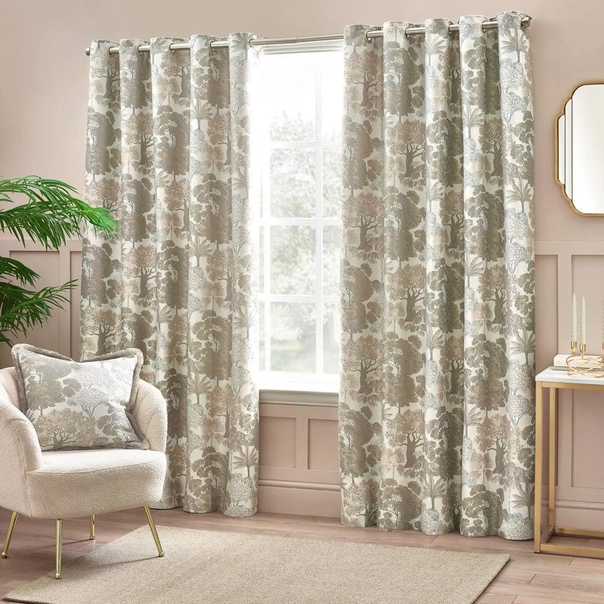 Woodlands Room Darkening Eyelet Curtains - Natural