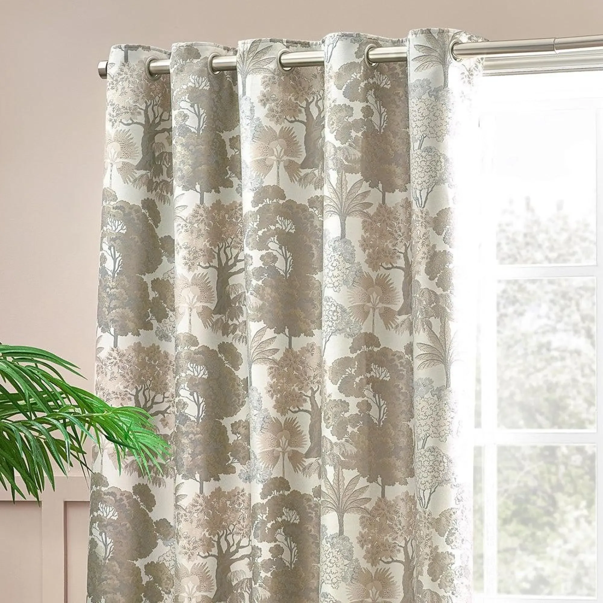 Woodlands Room Darkening Eyelet Curtains - Natural