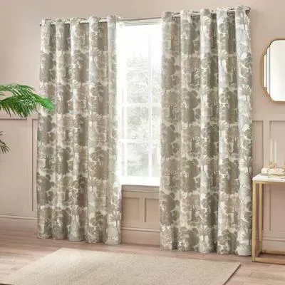 Woodlands Room Darkening Eyelet Curtains - Natural