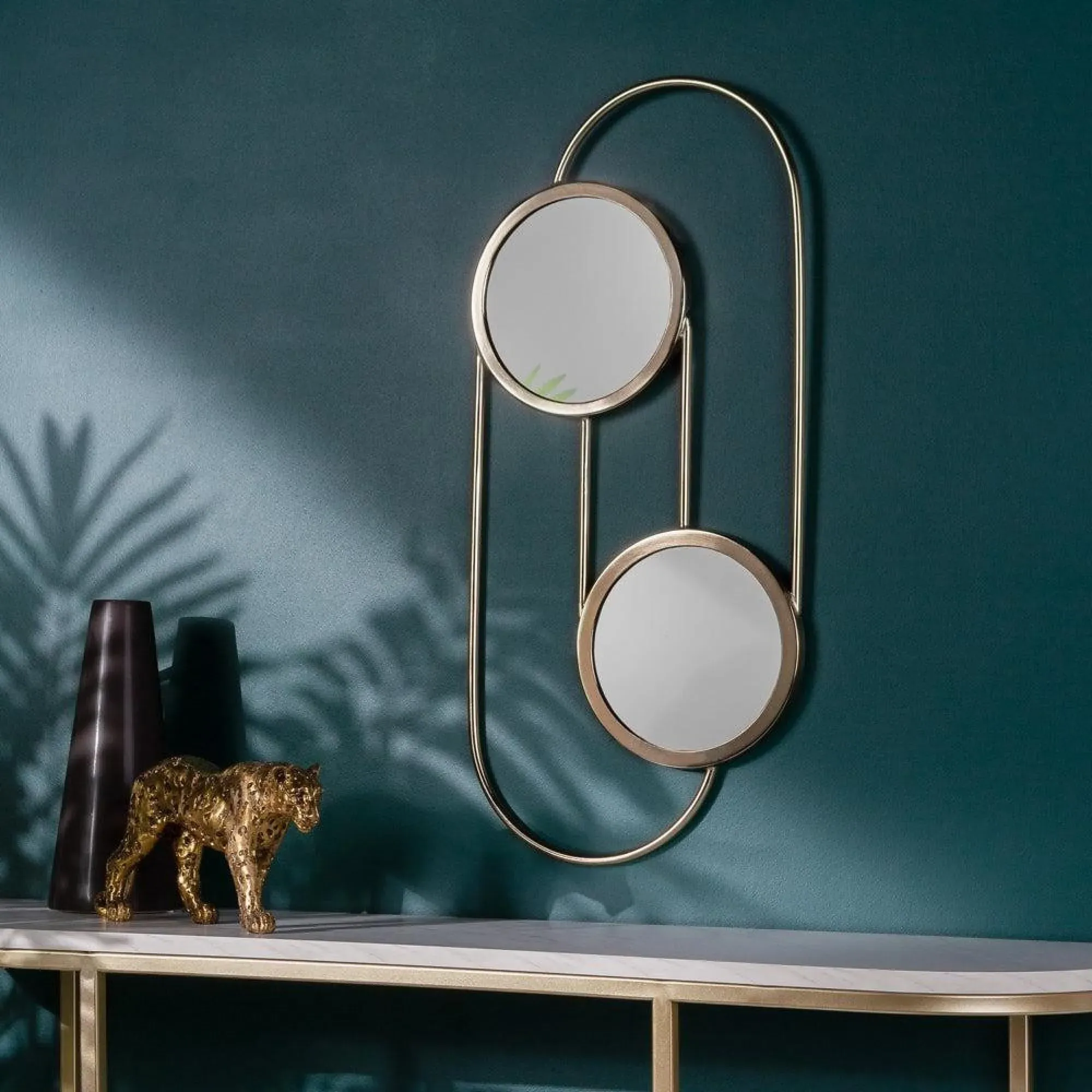 Abstract Double Round Wall Mirror - Brass