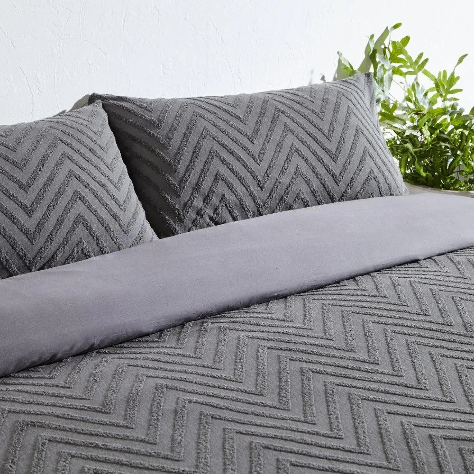 Chevron Tufted Geometric Duvet Cover Set - Charcoal, Cotton