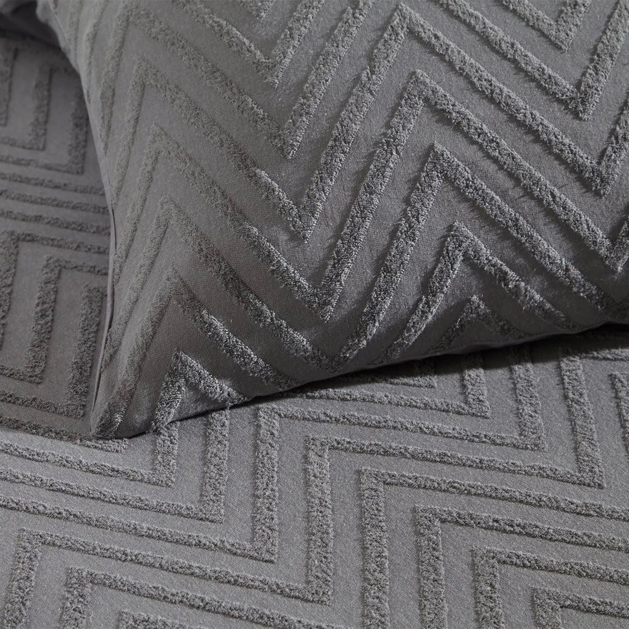 Chevron Tufted Geometric Duvet Cover Set - Charcoal, Cotton