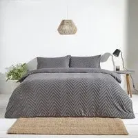 Chevron Tufted Geometric Duvet Cover Set - Charcoal, Cotton