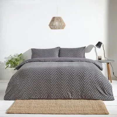 Chevron Tufted Geometric Duvet Cover Set - Charcoal, Cotton image
