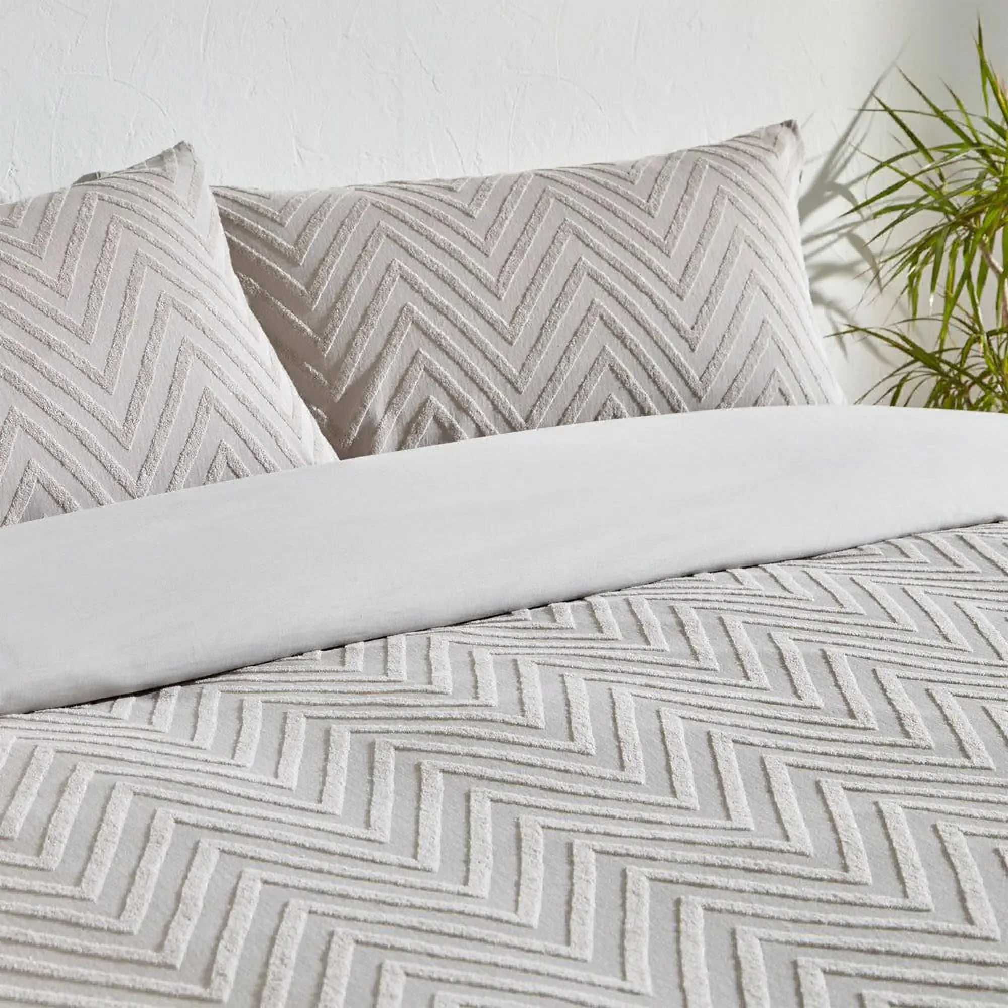 Chevron Tufted Geometric Duvet Cover Set - Stone Beige