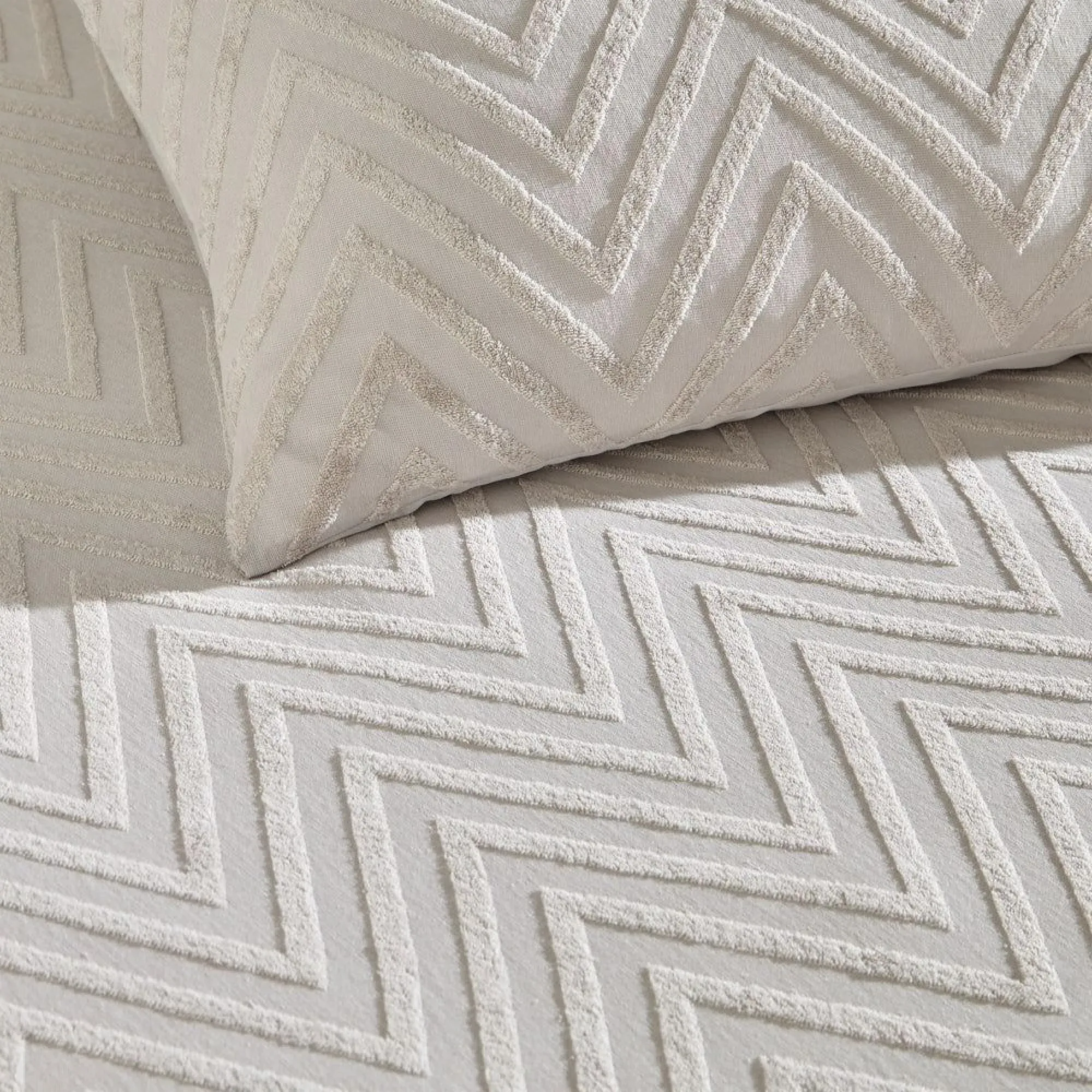 Chevron Tufted Geometric Duvet Cover Set - Stone Beige