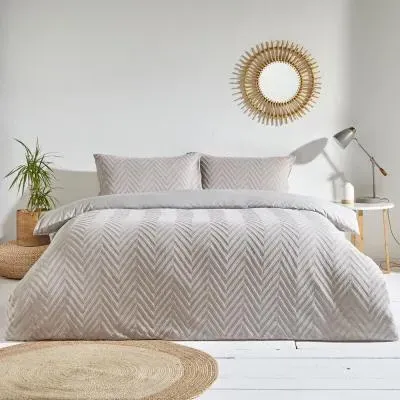 Chevron Tufted Geometric Duvet Cover Set - Stone Beige