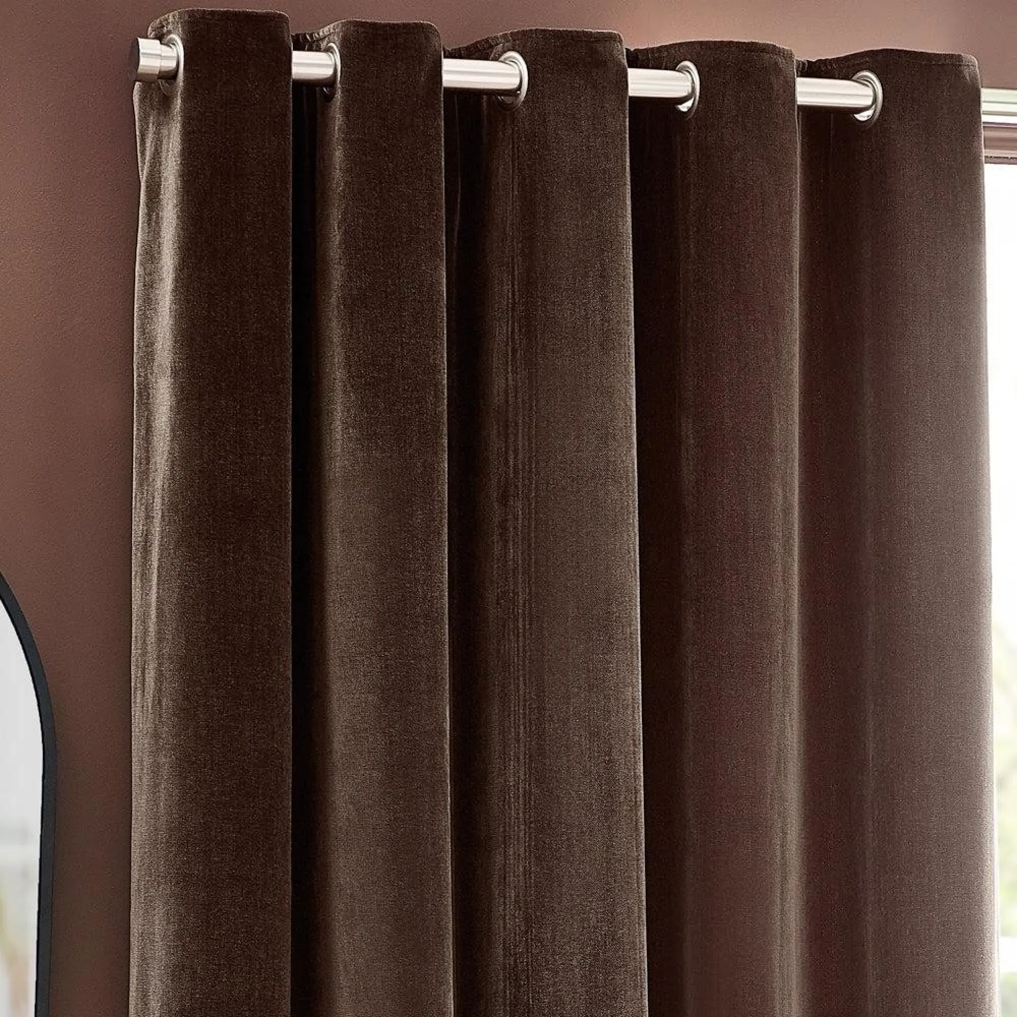 Heavy Chenille Room Darkening Eyelet Curtains - Brown