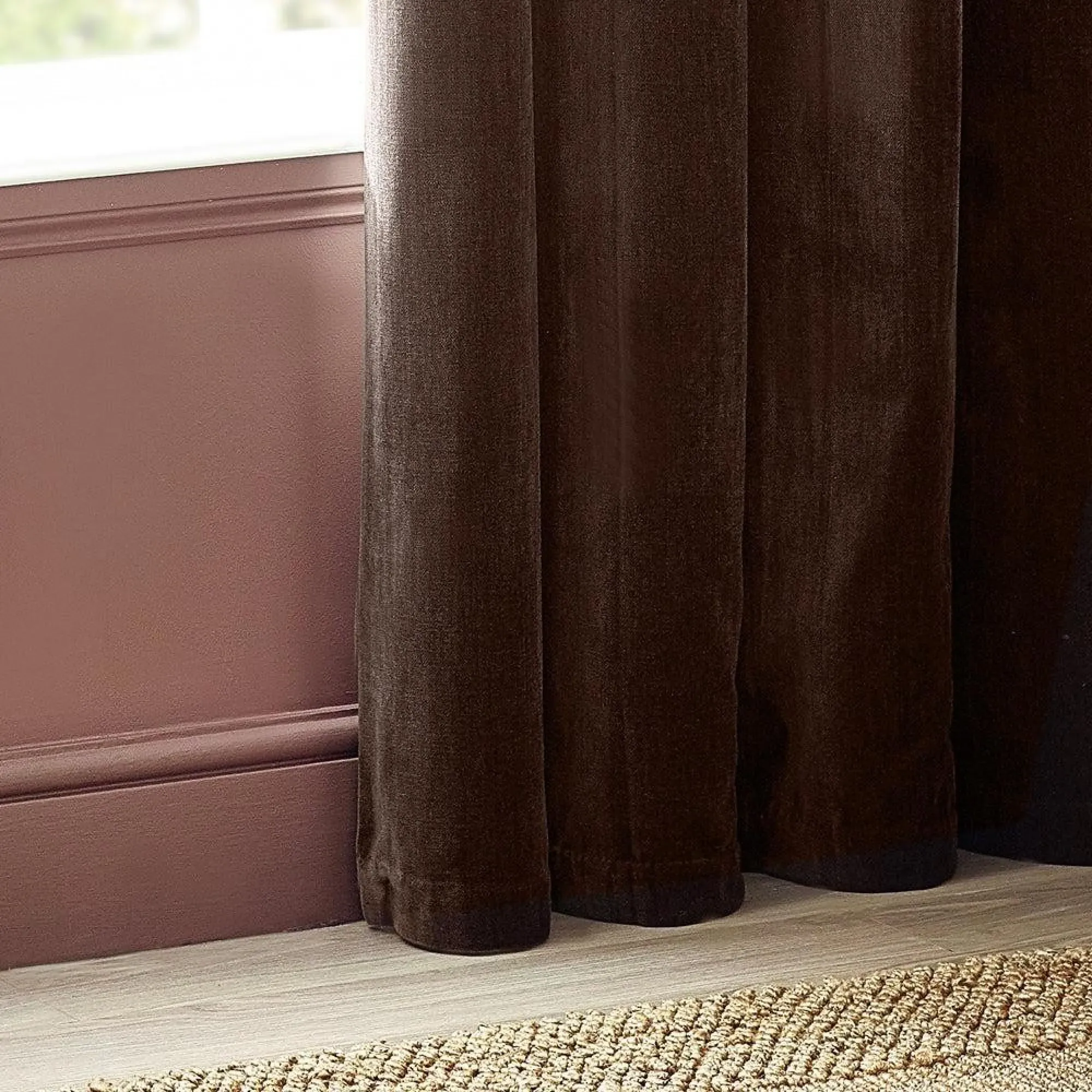 Heavy Chenille Room Darkening Eyelet Curtains - Brown