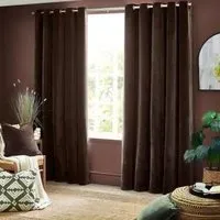 Heavy Chenille Room Darkening Eyelet Curtains - Brown