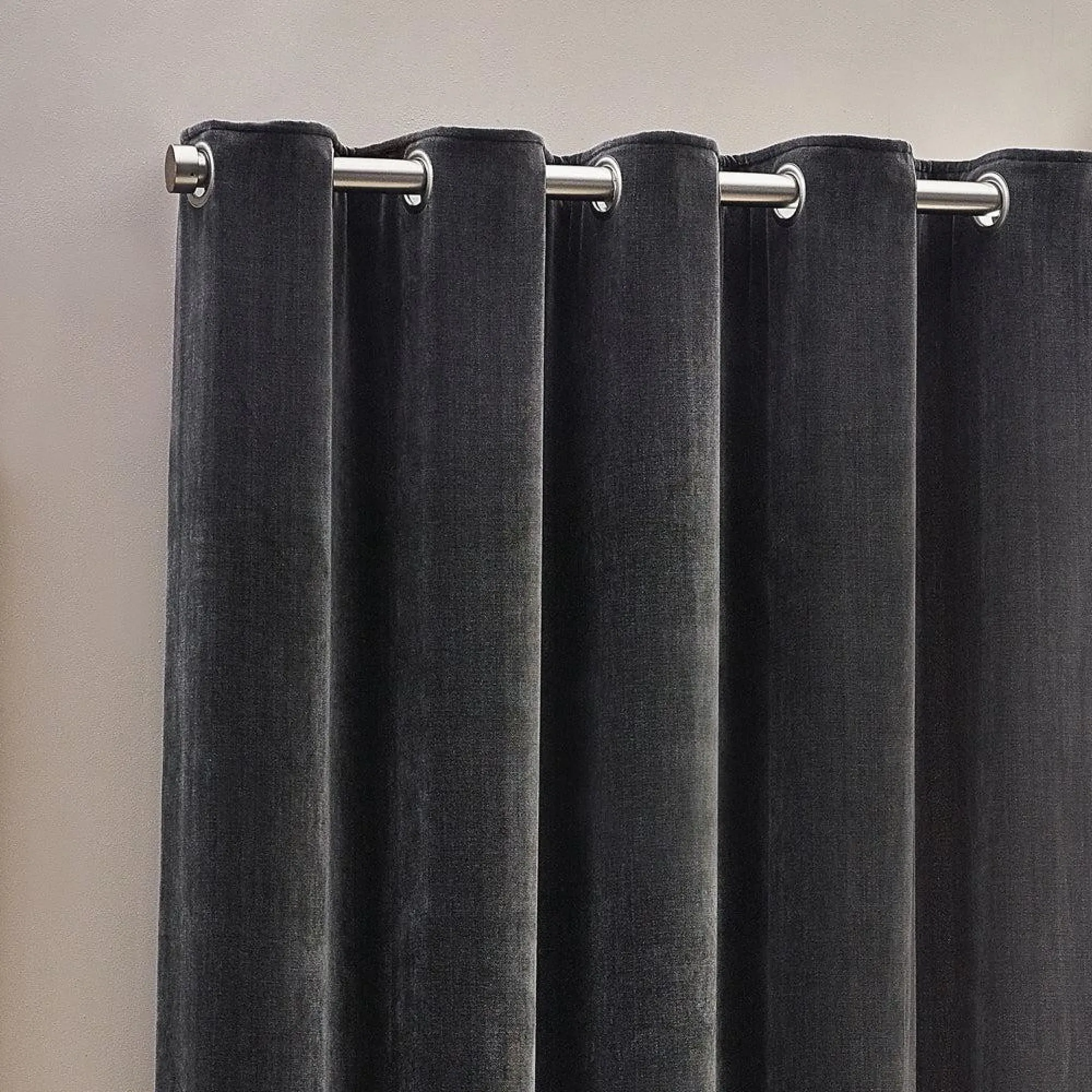 Heavy Chenille Room Darkening Eyelet Curtains - Charcoal