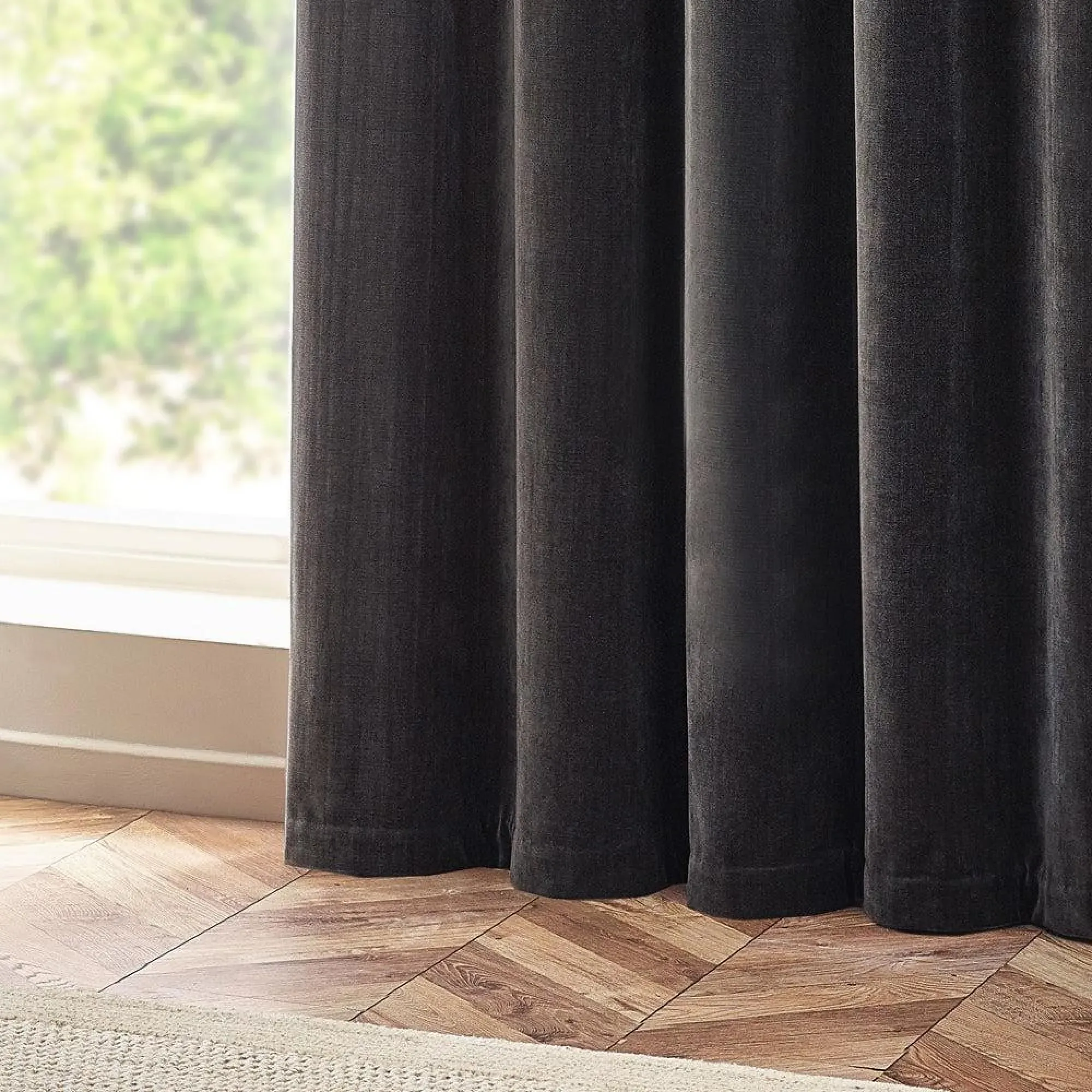 Heavy Chenille Room Darkening Eyelet Curtains - Charcoal