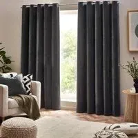 Heavy Chenille Room Darkening Eyelet Curtains - Charcoal