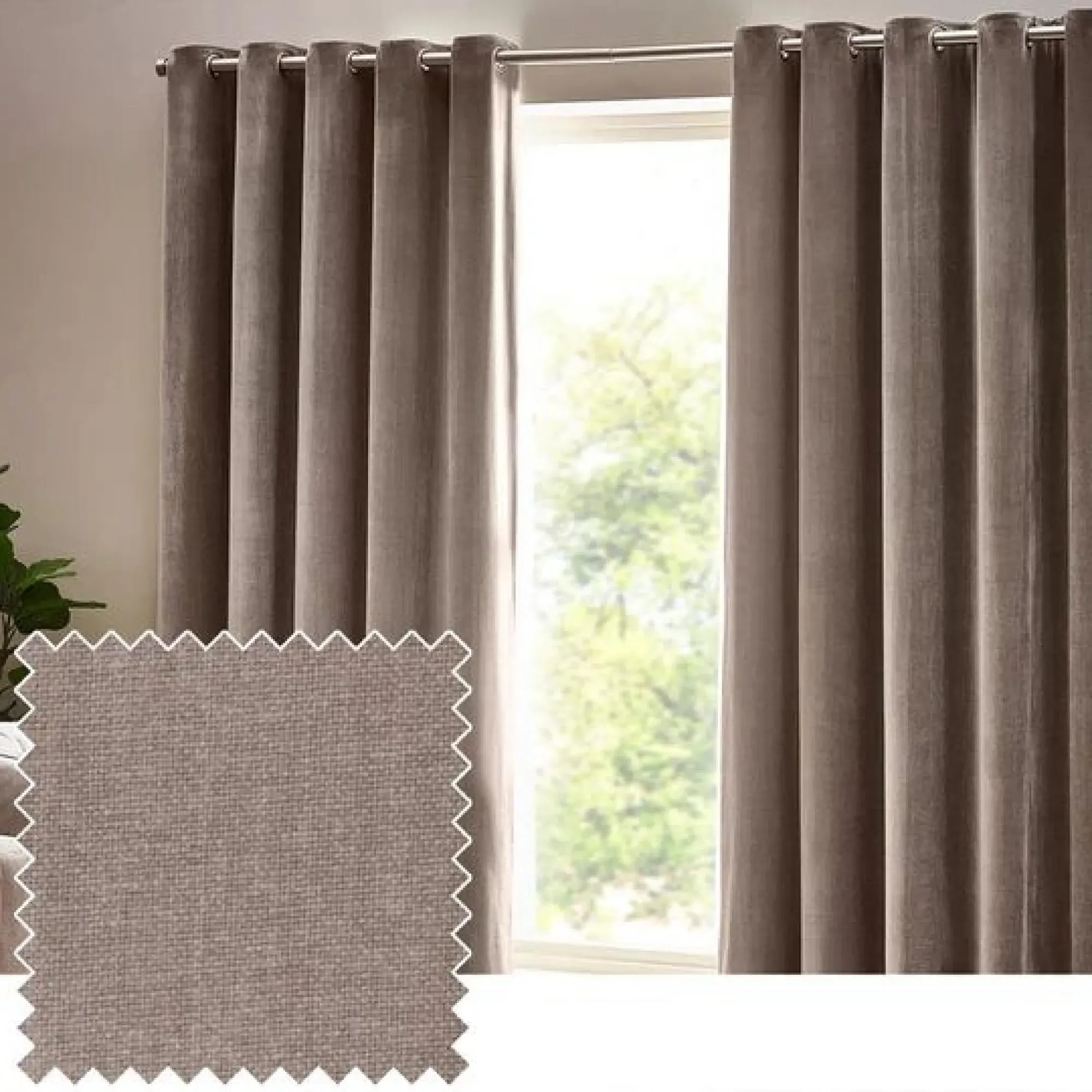 Heavy Chenille Room Darkening Eyelet Curtains - Greige