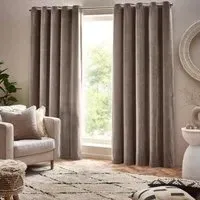 Heavy Chenille Room Darkening Eyelet Curtains - Greige