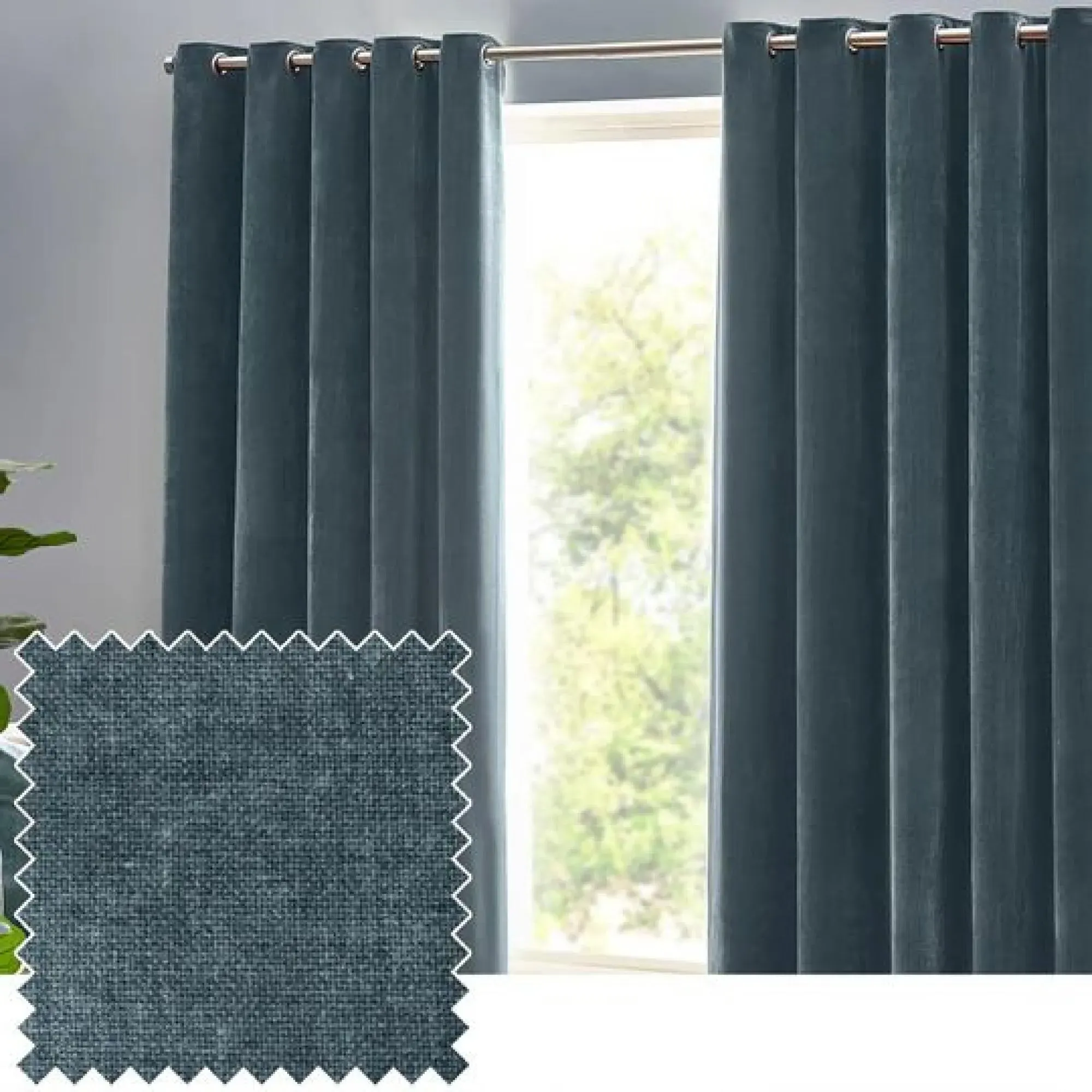 Heavy Chenille Room Darkening Eyelet Curtains - Marine