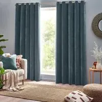Heavy Chenille Room Darkening Eyelet Curtains - Marine