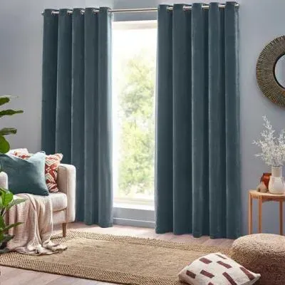 Heavy Chenille Room Darkening Eyelet Curtains - Marine