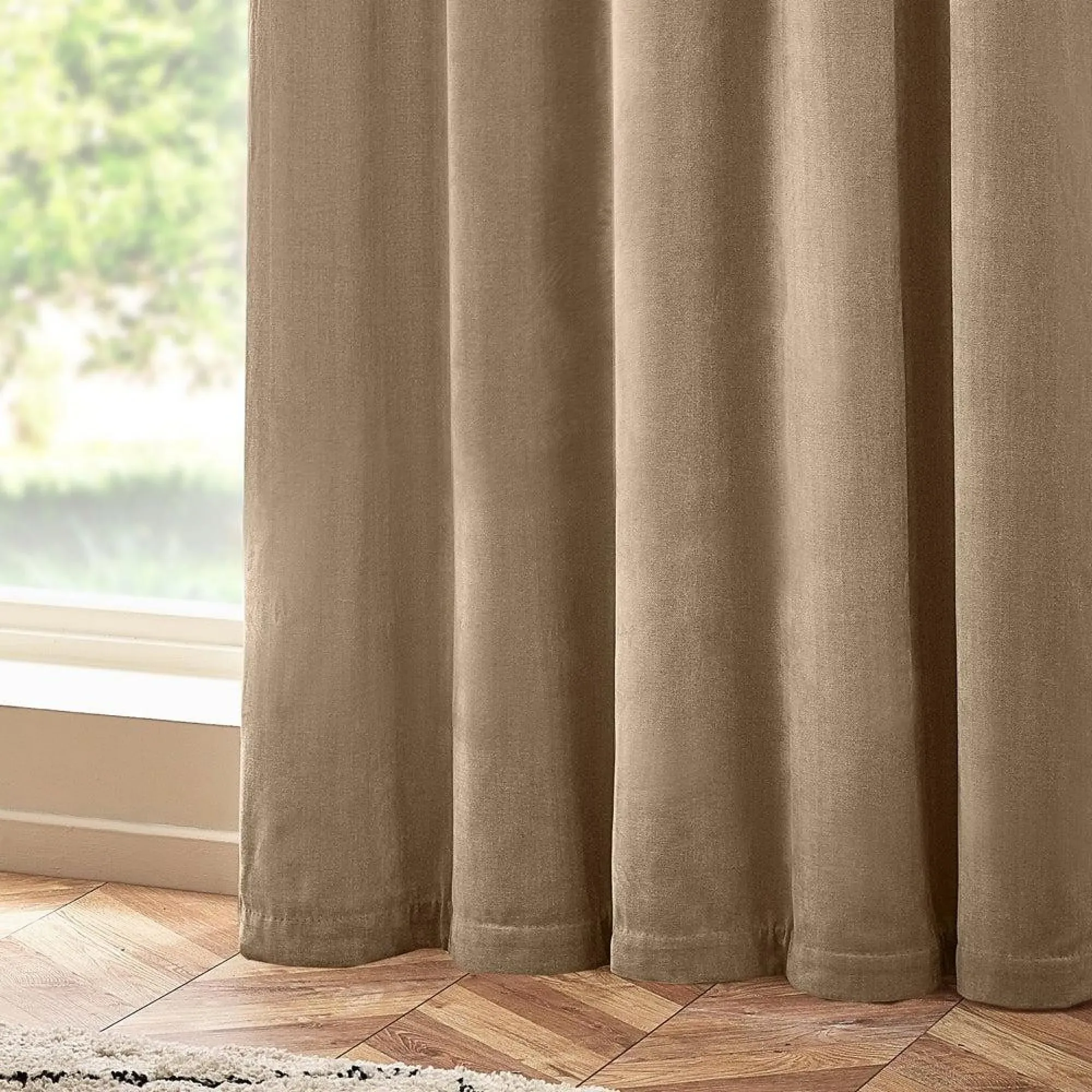 Heavy Chenille Room Darkening Eyelet Curtains - Natural