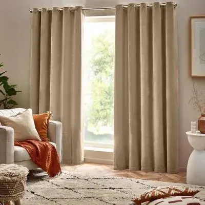 Heavy Chenille Room Darkening Eyelet Curtains - Natural