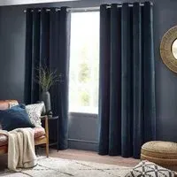 Heavy Chenille Room Darkening Eyelet Curtains - Navy