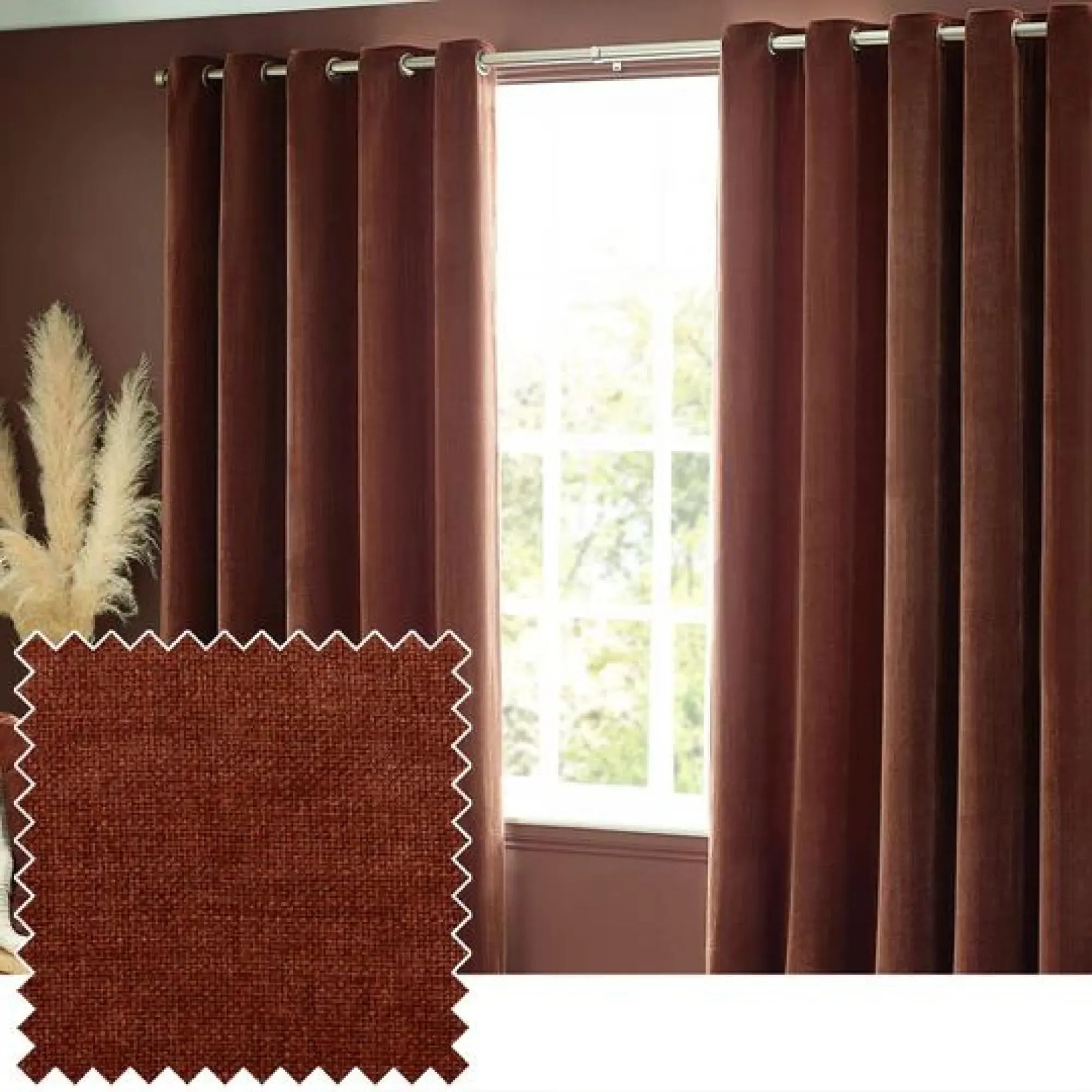 Heavy Chenille Room Darkening Eyelet Curtains - Nutmeg