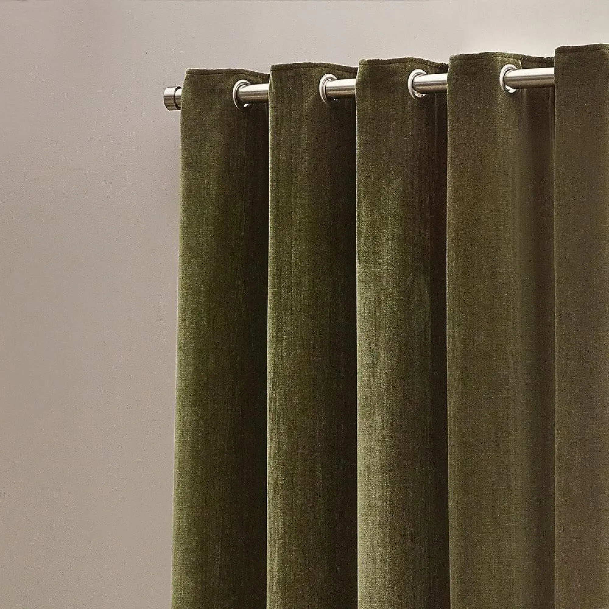 Heavy Chenille Room Darkening Eyelet Curtains - Olive