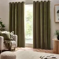 Heavy Chenille Room Darkening Eyelet Curtains - Olive