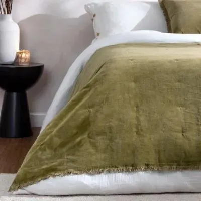 Jaye Cotton Velvet Filled Bedspread - Moss image