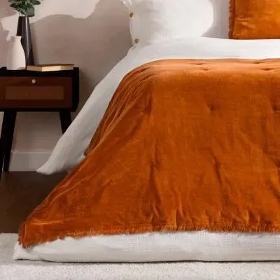 Jaye Cotton Velvet Filled Bedspread - Rust