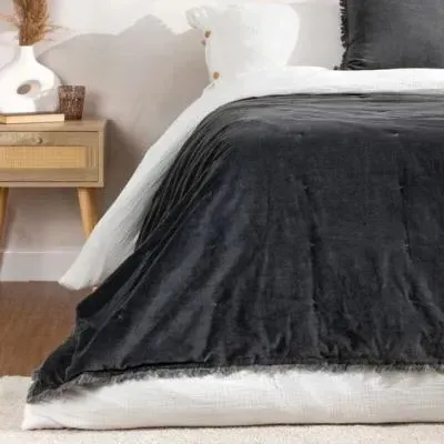 Jaye Velvet Filled Bedspread - Slate
