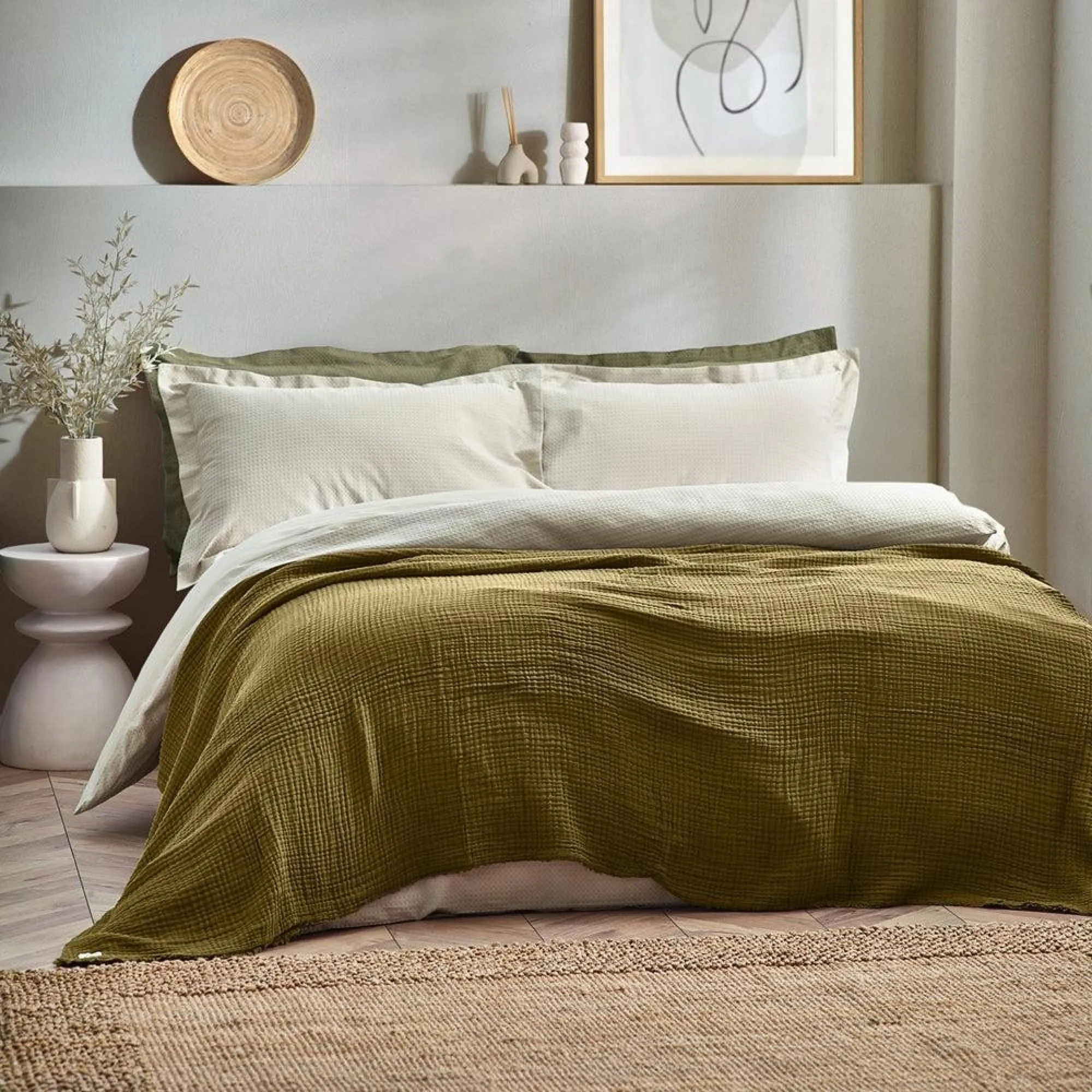 Lark Oversized Throw - Khaki, Muslin Cotton