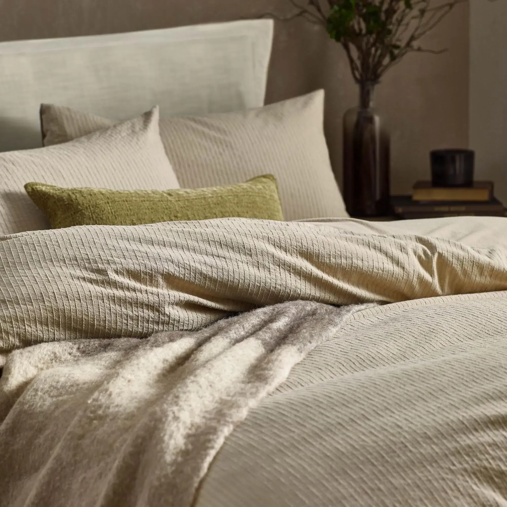 Malton Stripe Duvet Cover Set - Beige, Linen