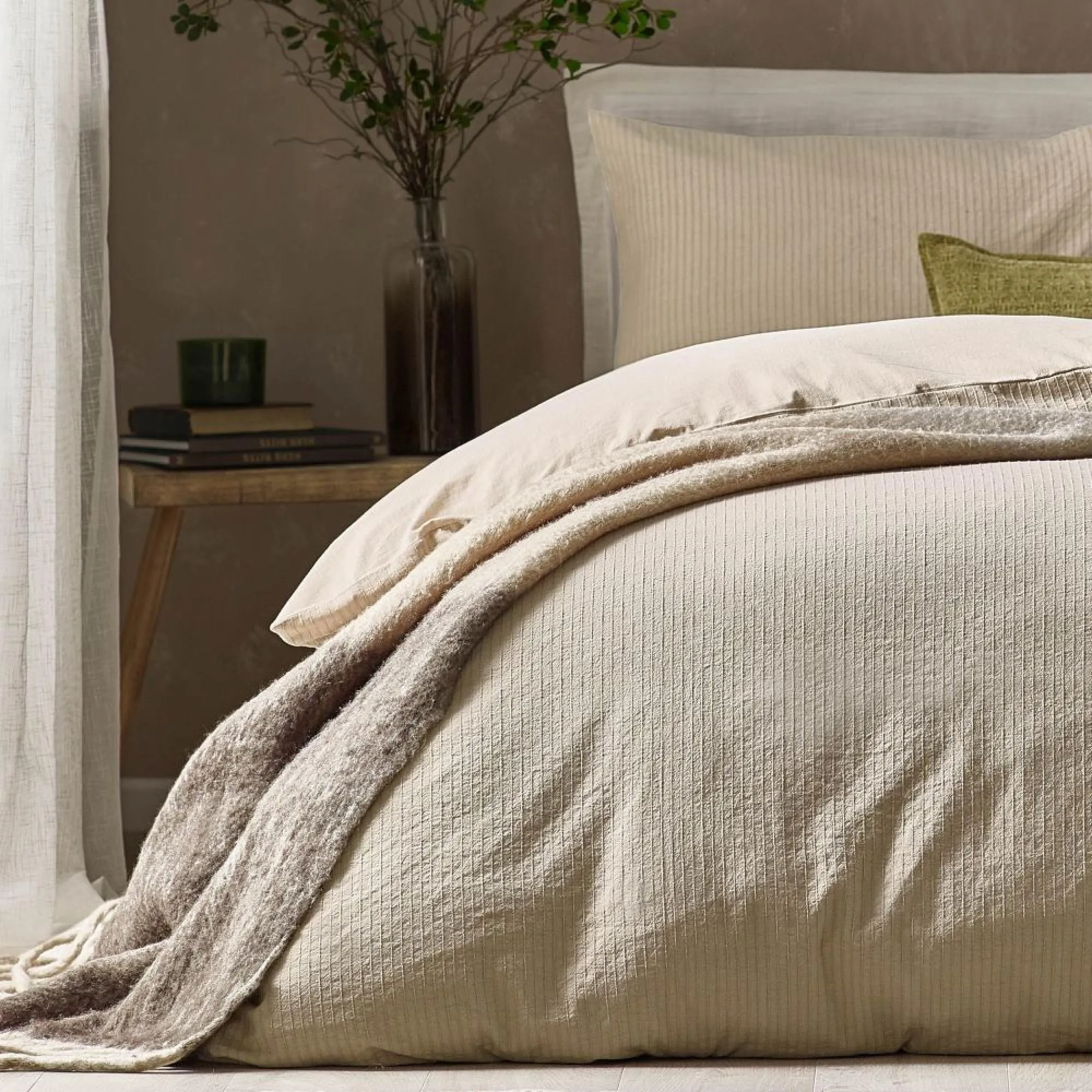 Malton Stripe Duvet Cover Set - Beige, Linen