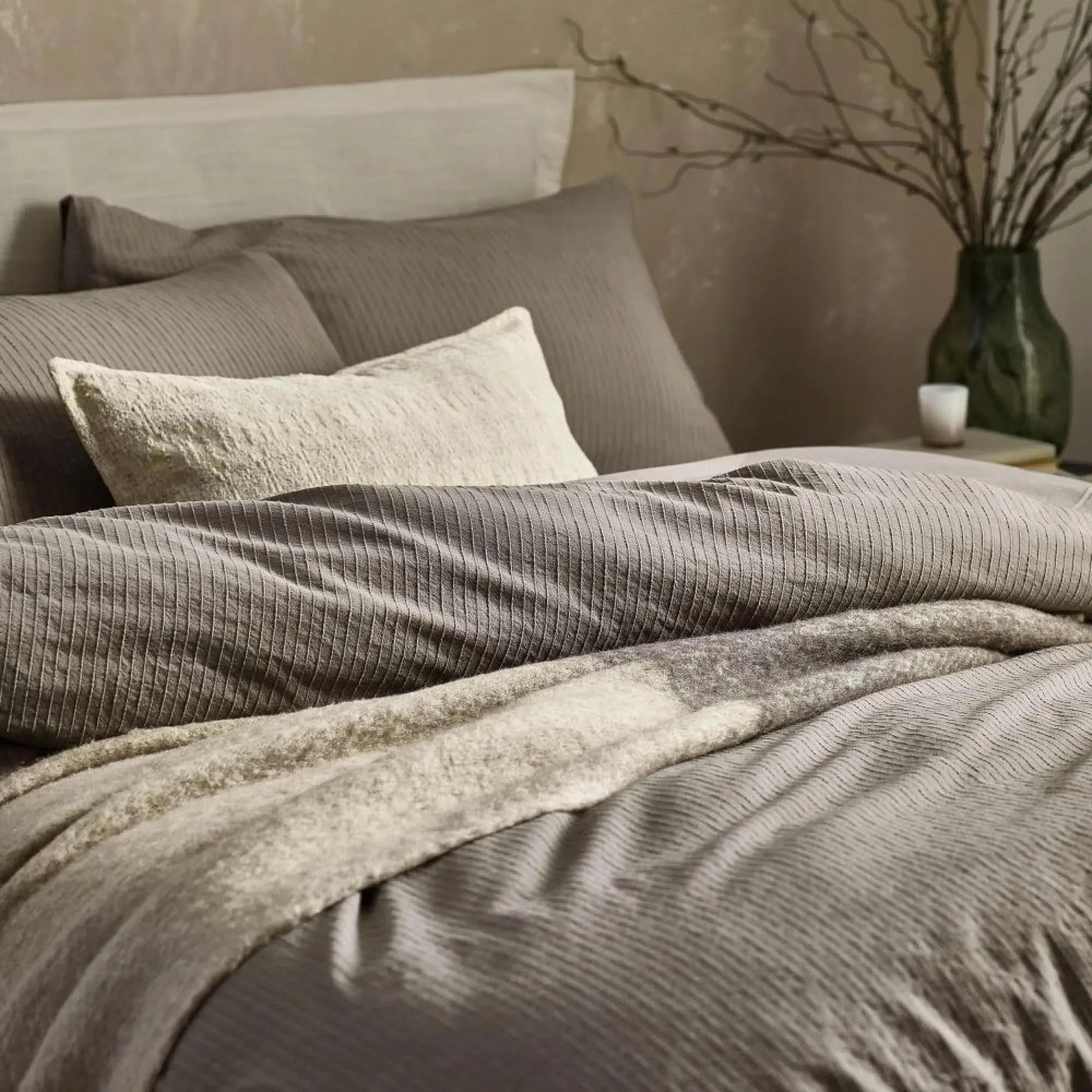 Malton Stripe Duvet Cover Set - Mole Grey