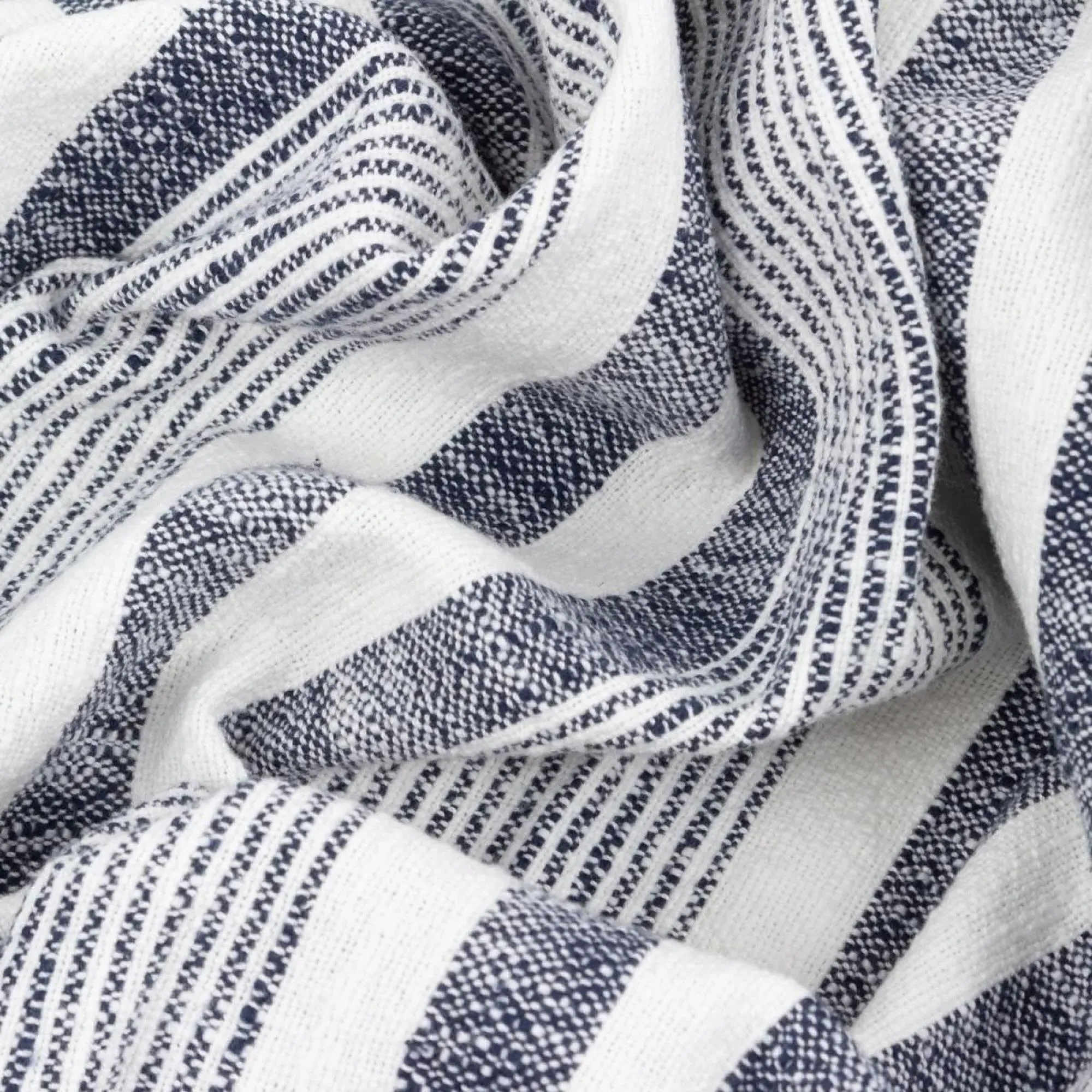 Neela Striped Throw with Fringe - Natural, Navy