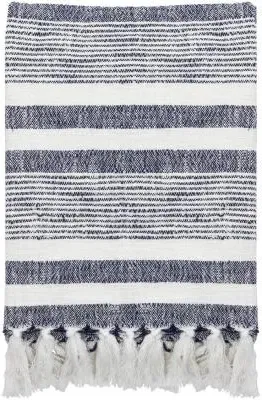 Neela Striped Throw with Fringe - Natural, Navy image