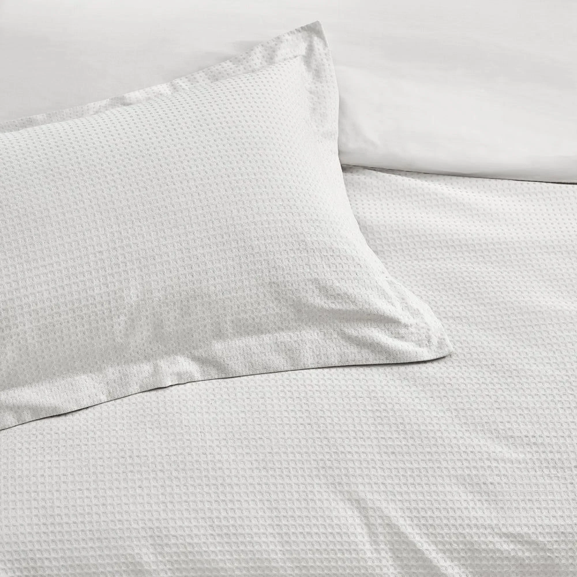 Waffle Textured King Size Duvet Cover Set - White, Cotton