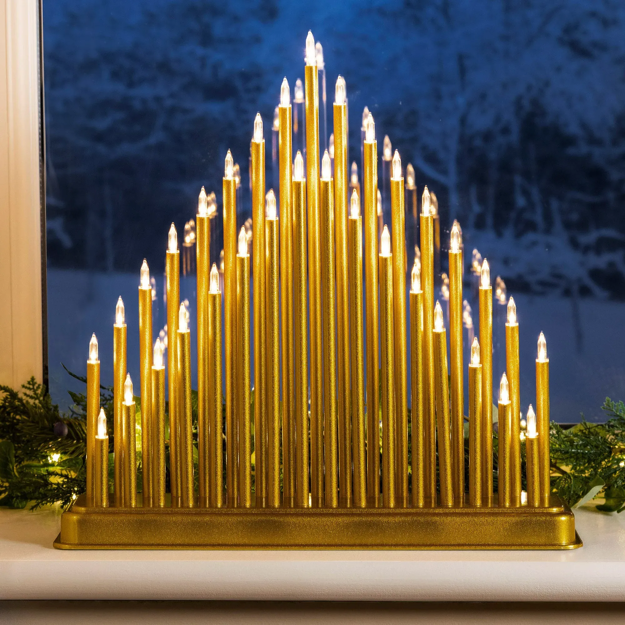 33 Light Christmas Candle Bridge Tower - Gold, Polyresin alternate view