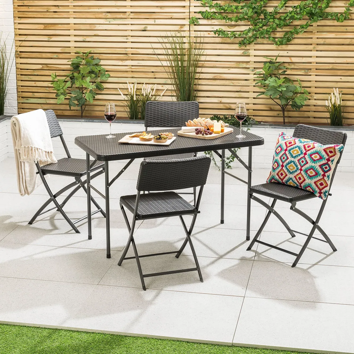 4 Seater Rattan Effect Folding Dining Set alternate view