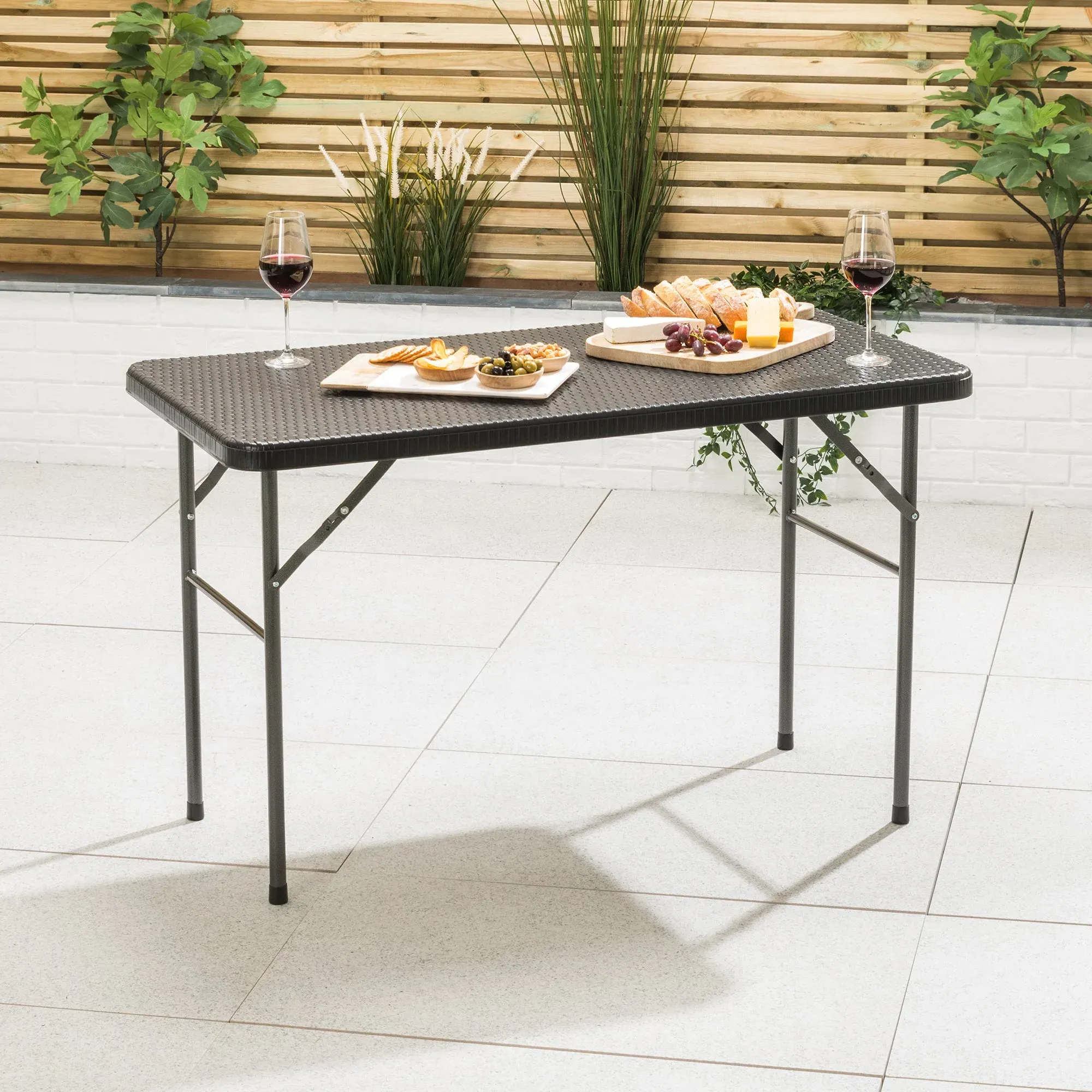 4ft Rattan Effect Garden Table with Folding Legs product