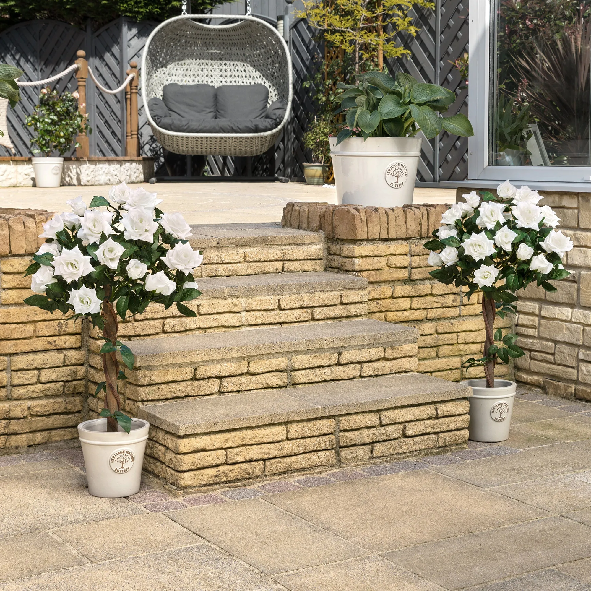 Artificial White Rose Trees Pair - 3ft & 4ft product