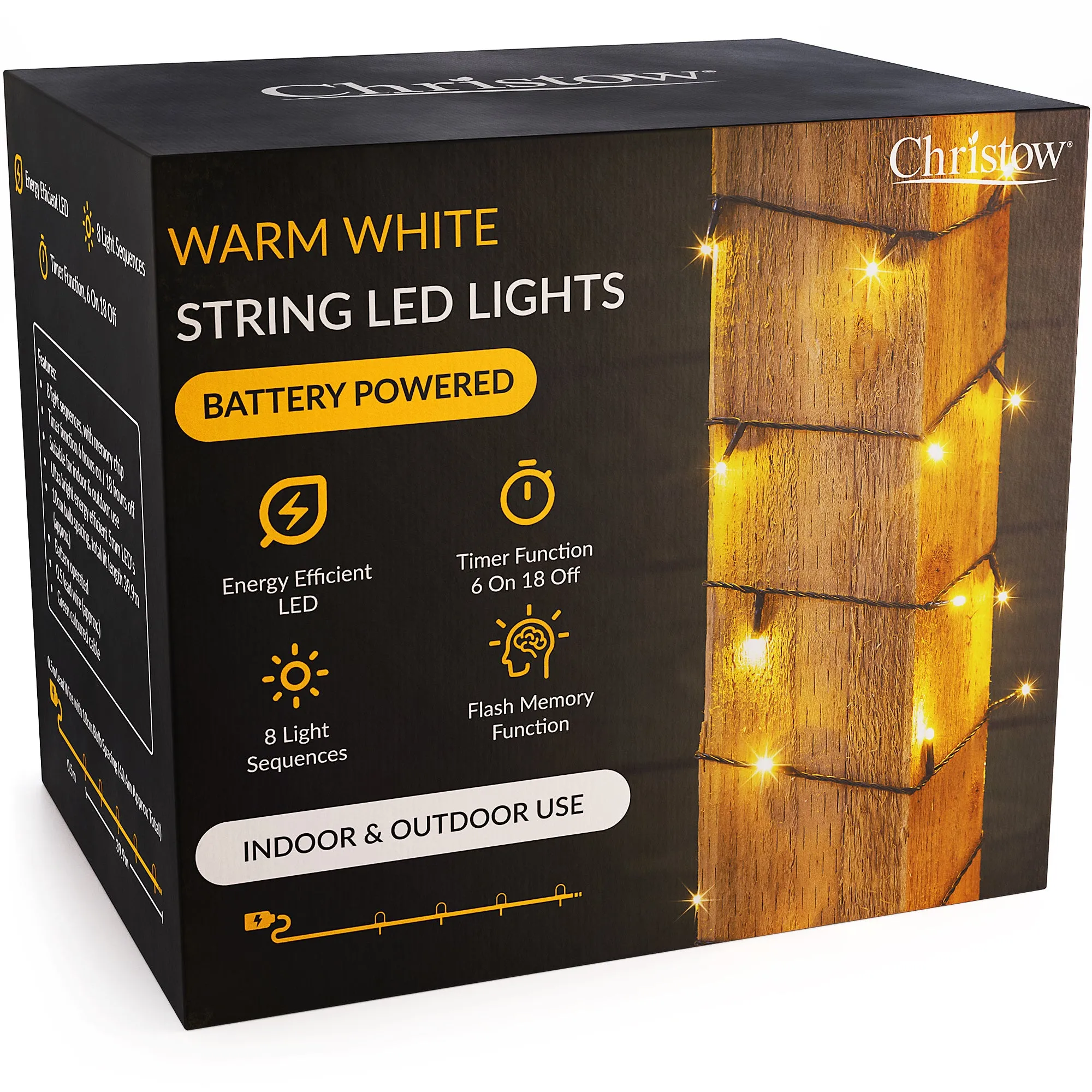 Battery-Powered LED Christmas Lights - Green Cable alternate view