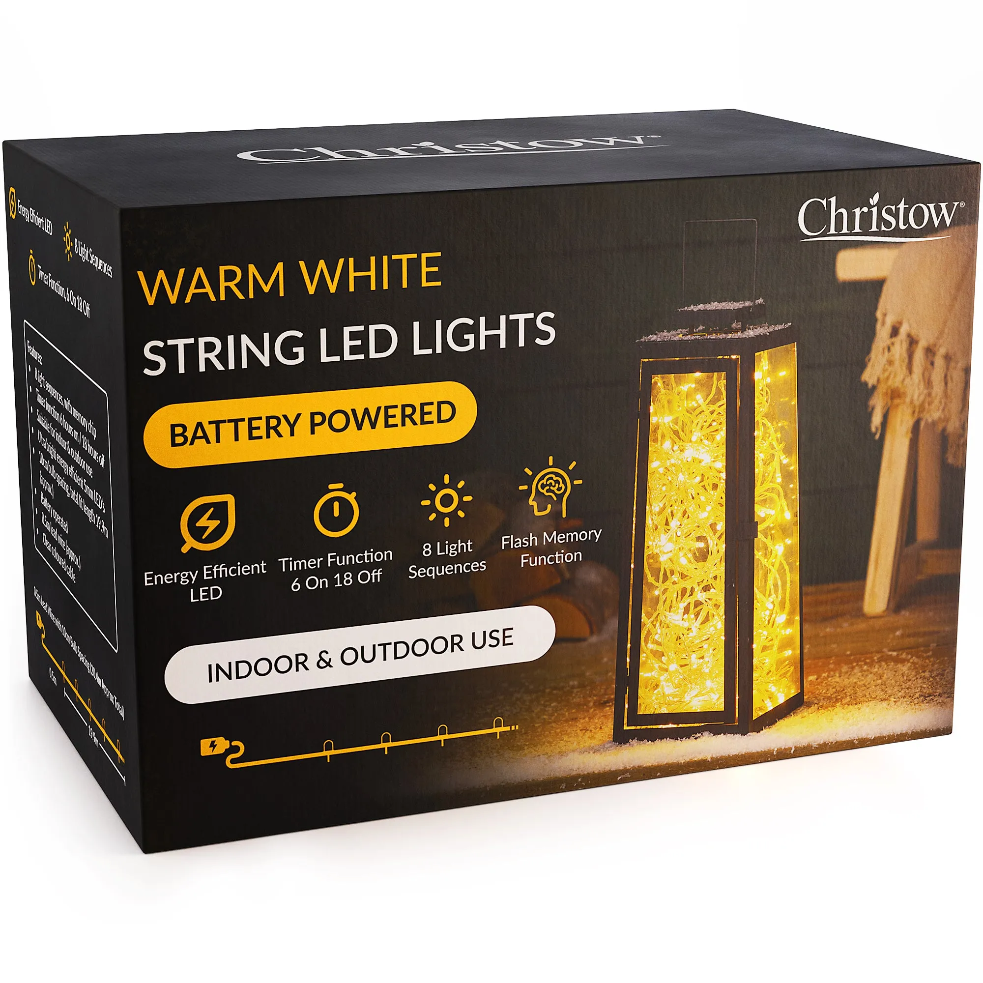 Battery-Powered LED Christmas Lights with Clear Cable alternate view